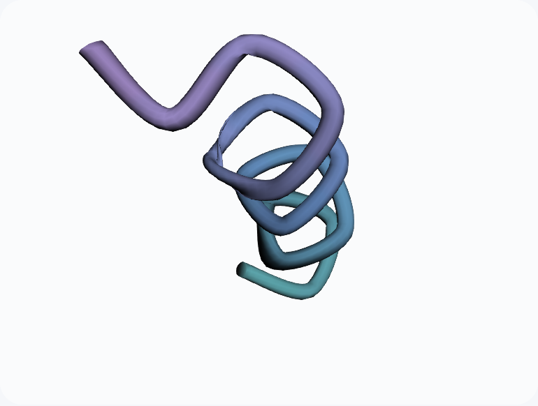 Static 3D view of the same actual atomic structure; teal-blue-lilac gradient is decorative only