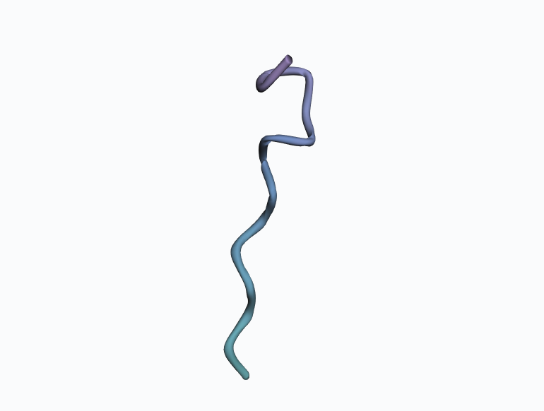 Static 3D view of the same actual atomic structure; teal-blue-lilac gradient is decorative only