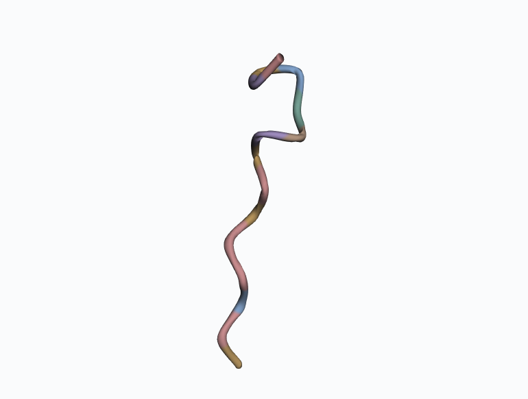 Static 3D view of the same actual atomic structure, colored by side-chain class