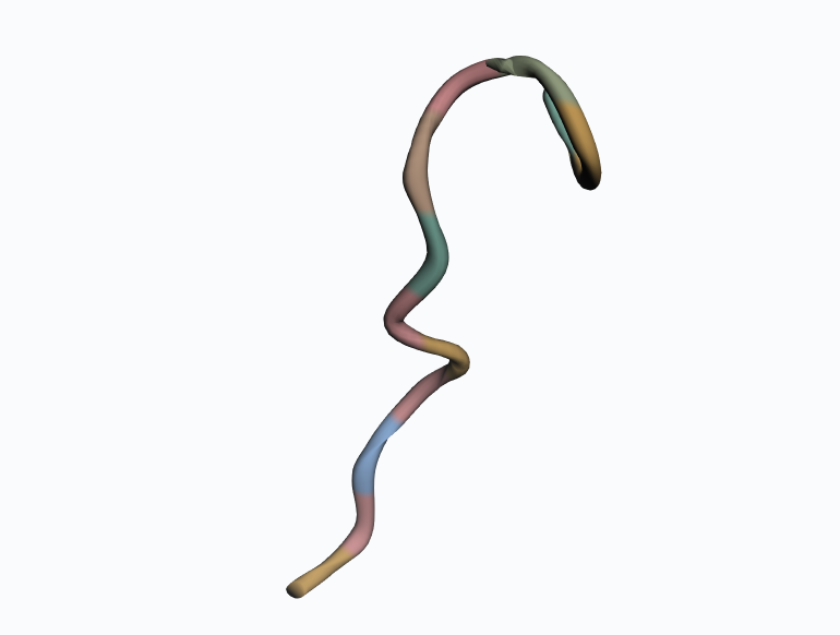 Static 3D view of the same actual atomic structure, colored by side-chain class