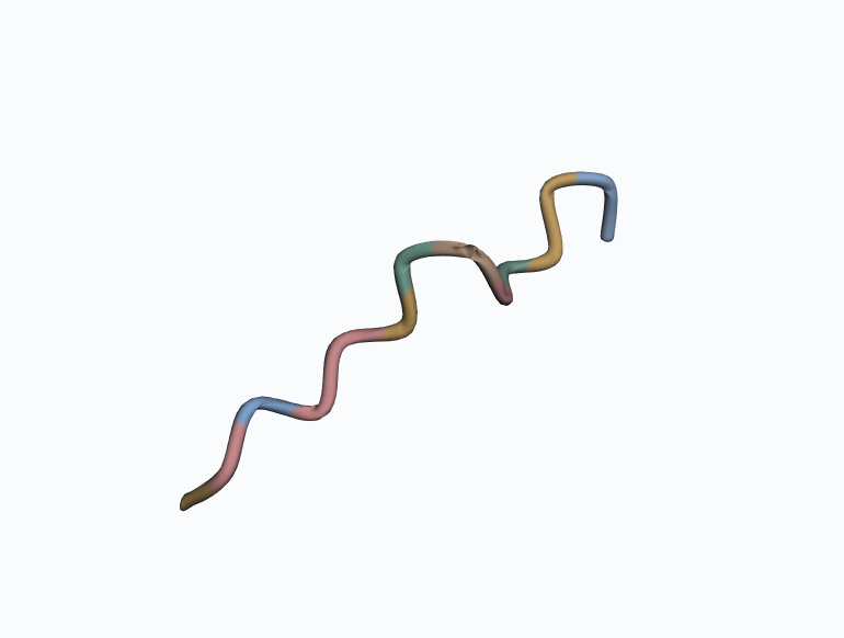 Static 3D view of the same actual atomic structure, colored by side-chain class