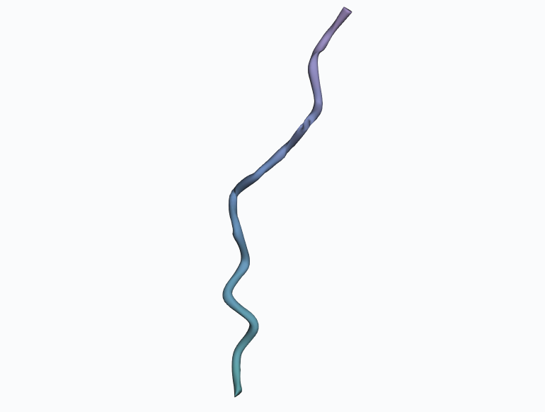 Static 3D view of the same actual atomic structure; teal-blue-lilac gradient is decorative only