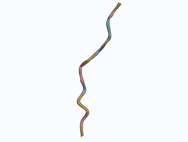 Static 3D view of the same actual atomic structure, colored by side-chain class