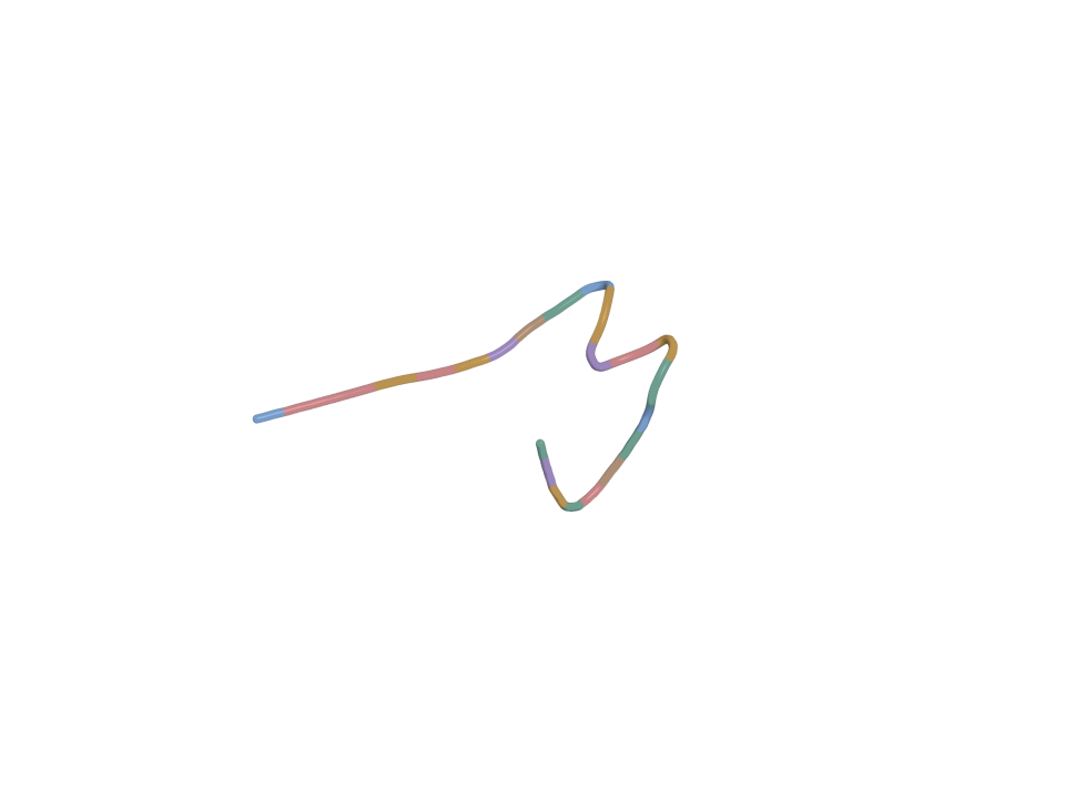 Static 3D view of the same actual atomic structure, colored by side-chain class