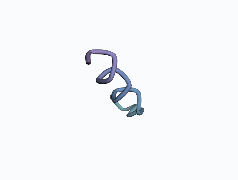 Static 3D view of the same actual atomic structure; teal-blue-lilac gradient is decorative only