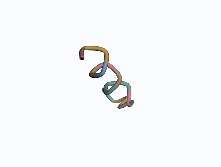 Static 3D view of the same actual atomic structure, colored by side-chain class
