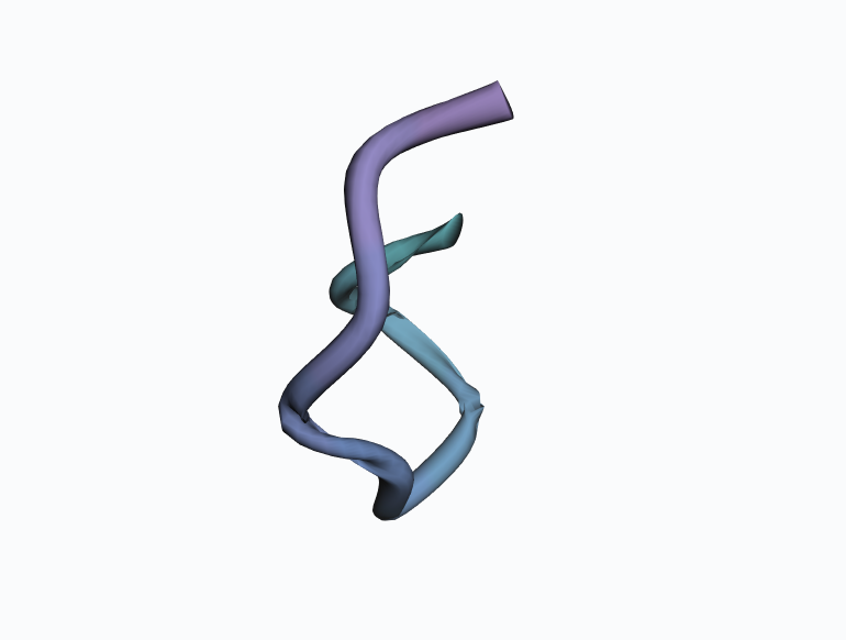 Static 3D view of the same actual atomic structure; teal-blue-lilac gradient is decorative only