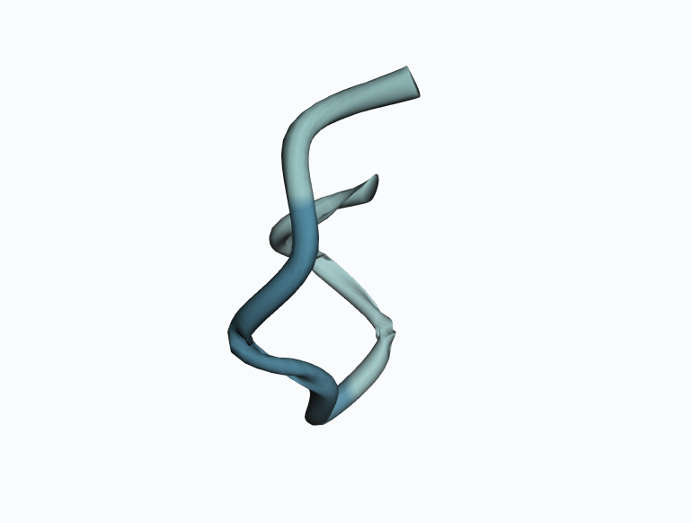 Static 3D view of the same actual atomic structure, colored by prediction confidence