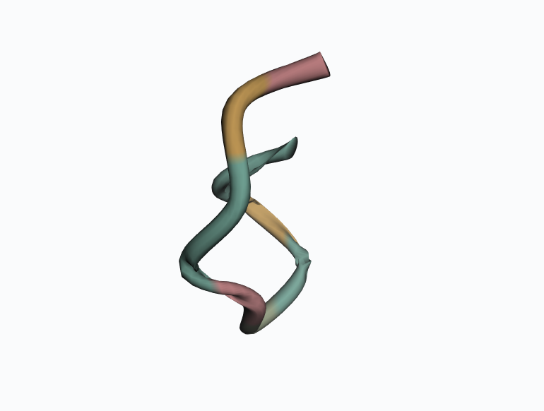 Static 3D view of the same actual atomic structure, colored by side-chain class