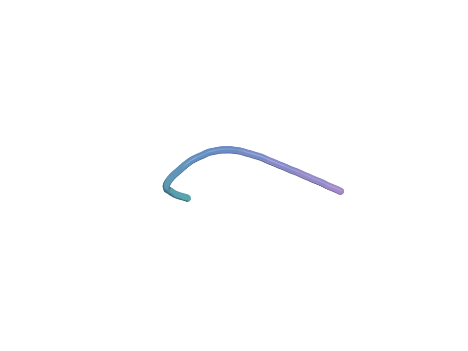 Static 3D view of the same actual atomic structure; teal-blue-lilac gradient is decorative only